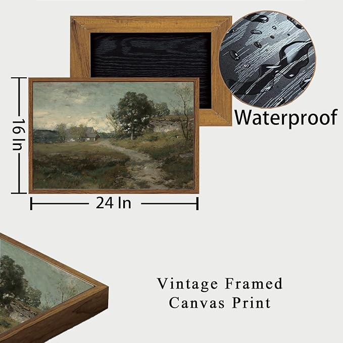 OIQArtOIQ Framed Vintage Landscape Wall Art French Country Cottage Natural Scenery Oil Painting Canvas Prints Farmhouse Fall Decor Aesthetic Pictures for Kitchen Bedroom Living Room Bathroom