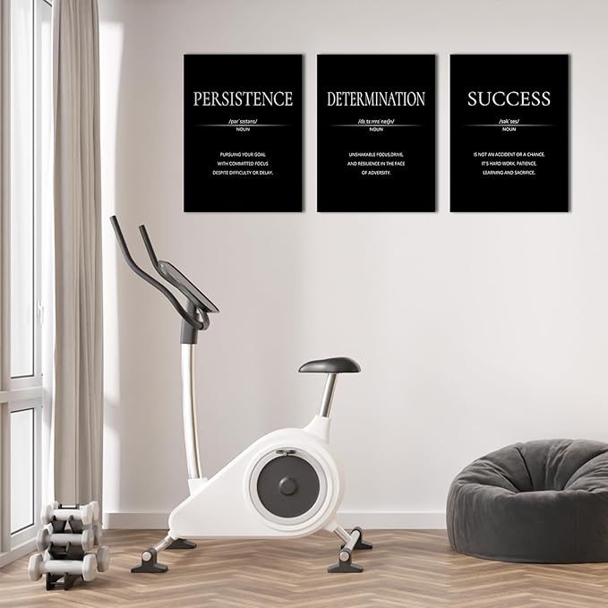 LMGOV Motivational Wall Decor, Inspirational Office Decor for Men, 12” x 16” Framed Canvas Painting for Bedroom, Wall Picture for Living Room, Positive Poster for Gym, Bathroom, Sports, Dorm (3 Piece)