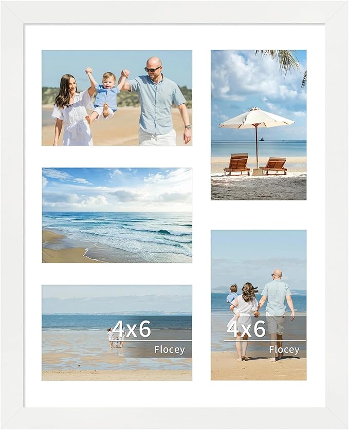 11x14 Collage Picture Frame, Displays 5Pcs 4x6 Photos with Mat or 1Pcs 11by14 Picture without Mat for Wall Hanging, Picture Frames Collage Wall Decor, 1 Pack，White