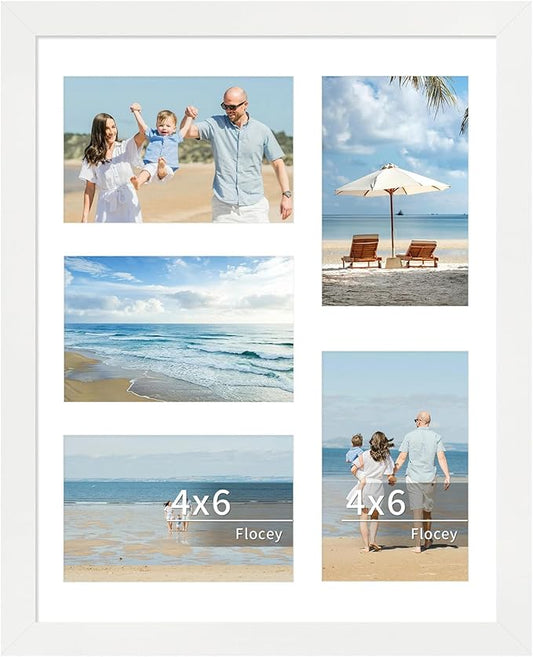 11x14 Collage Picture Frame, Displays 5Pcs 4x6 Photos with Mat or 1Pcs 11by14 Picture without Mat for Wall Hanging, Picture Frames Collage Wall Decor, 1 Pack，White