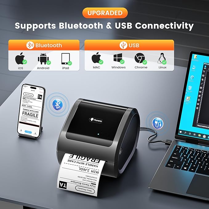 Phomemo D520BT Thermal Printer, 4x6 Shipping Label Printer for Small Business, Desktop Thermal Label Printers for Shipping Packages, Compatible with Amazon, Shopify, USPS, Grey