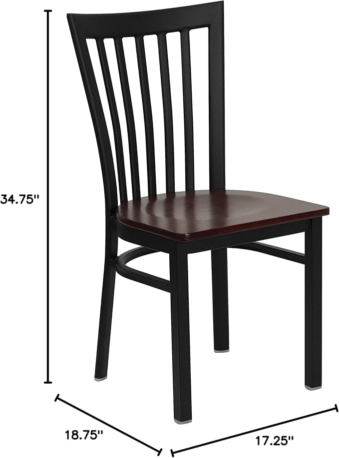 Flash Furniture 4 Pk. HERCULES Series Black School House Back Metal Restaurant Chair - Mahogany Wood Seat