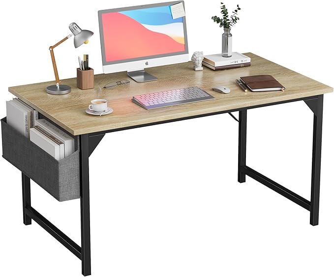 Furmax Computer Desk 48 Inch Small Office Desk with Storage Bag & Headphone Hook, Workstation for Home Office, Modern Writing Study Table (Oak)