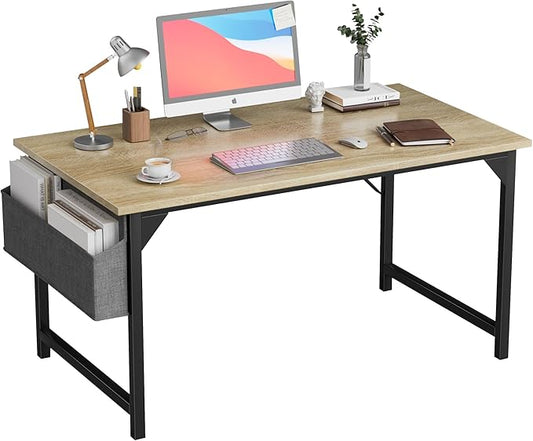 Furmax Computer Desk 48 Inch Small Office Desk with Storage Bag & Headphone Hook, Workstation for Home Office, Modern Writing Study Table (Oak)