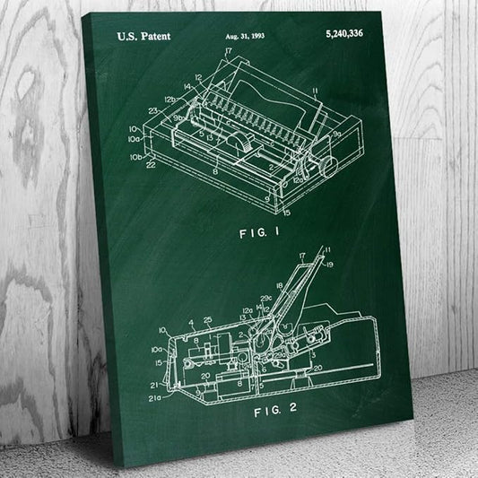 Patent Earth Dot Matrix Printer Canvas Print, Computer Lab Art, IT Tech Gift, Printer Blueprint, Office Decor, Computer Science Art Green Chalkboard (16 inch x 20 inch)