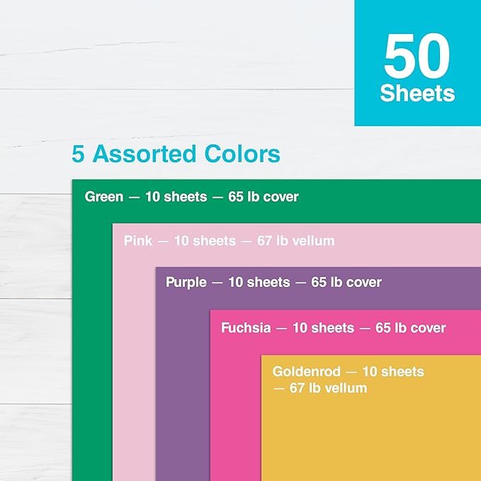 PrintWorks Floral Cardstock Paper 8.5" x 11" - 50 Sheets - 5 Assorted Colors for Flowers - Ideal for School & Craft Projects - 67 lb/147 gsm & 65 lb/176 gsm - Made in the USA (00657)