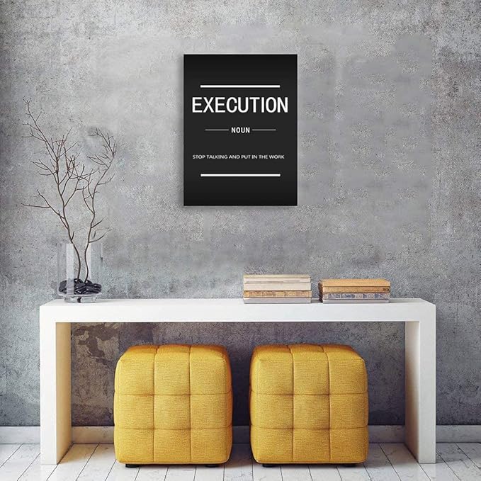 Modern Success Quotes Canvas Wall Art Inspirational Execution Noun Painting Inspirational Entrepreneur Posters And Prints Office Classroom Artwork Decoration Frame Ready to Hang[18" W x 24" H]