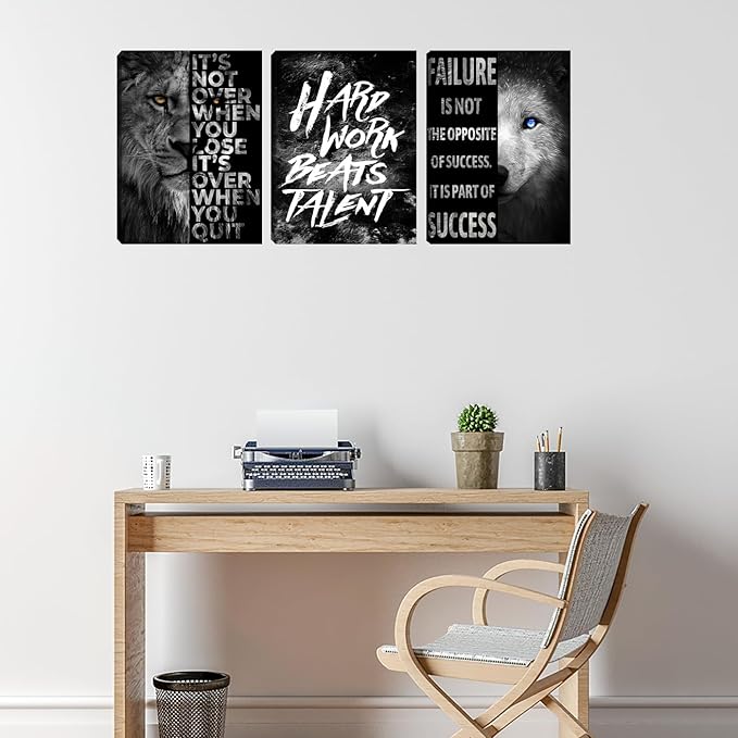 Motivational Poster Art Wall Art Framed Canvas Wall Art Modern Positive Quote Office Decor 3 Pieces Living Room Bedroom Painting Prints Wall Decor Picture Poster Framed Artwork (60"Wx28"H)