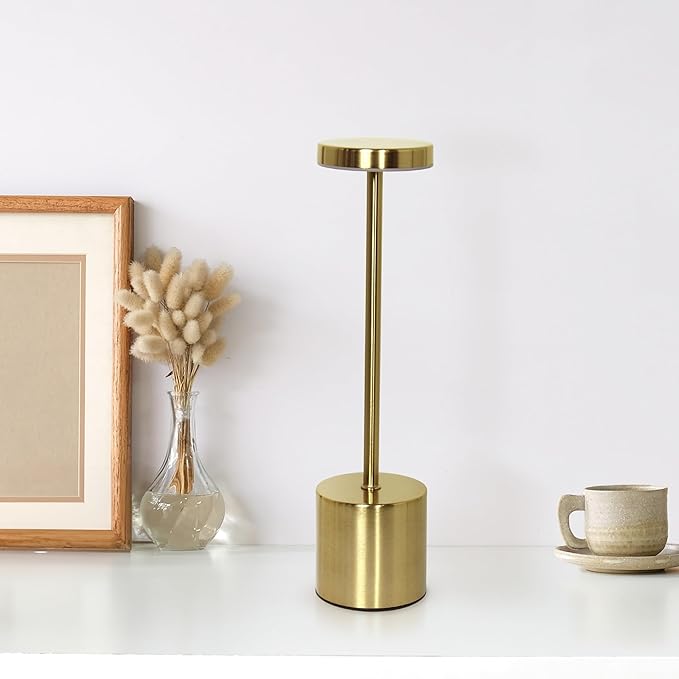 Simple Designs LD1083-GLD 12.75" Mushroom Magic Disc Dimming & Rechargeable Cordless 4-Way Touch Sensor Stick Desk Lamp, Gold