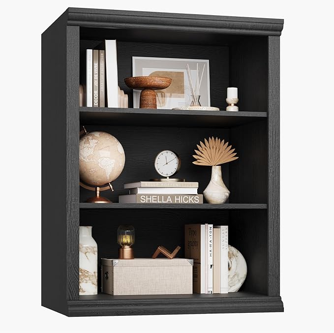 Rresyet 3 Tier Bookcase 27.6" W Bookshelf Wooden Bookshelves Floor Standing Small Book Shelves for Home Office, Living Room, Bedroom, Black