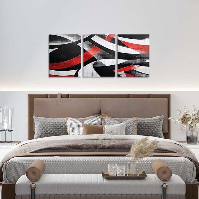 jejeloiu Kids Abstract Art 3 Piece Canvas Wall Art for Living Room Bedroom 12"x16"x3pcs Geometric Office Decorations Artwork Posters Red Modern Art Picture Wall Decor for Home Decor Bathroom