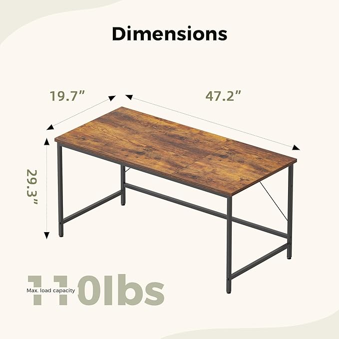 Mericonia 48 inch Computer Desk, Gaming Desk for Small Spaces, Modern Simple Style Table for Home Office, Study Student Writing Table