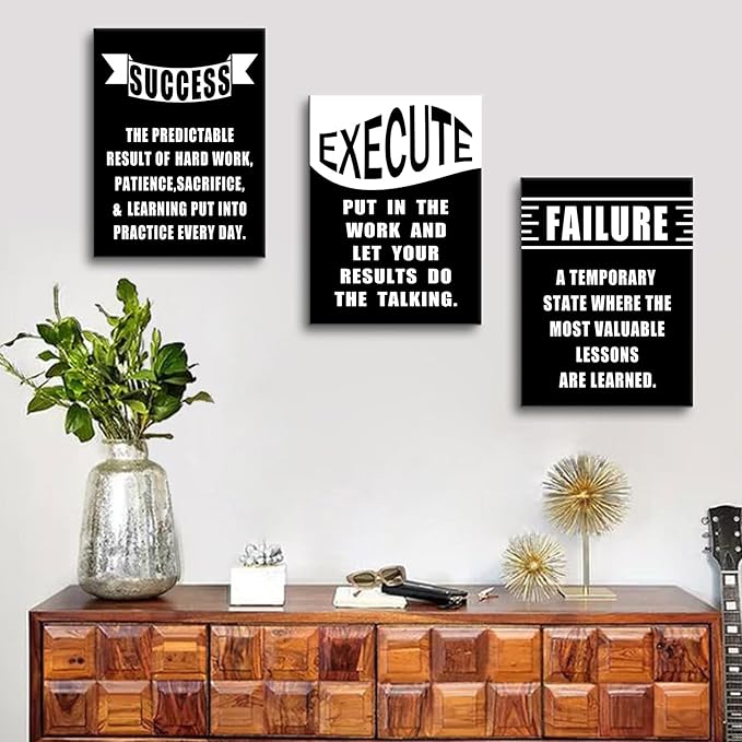3 Pieces Inspirational Canvas Wall Art Motivational Quotes That Make People Passionate Signs of Success Posters Print Artwork for Office Bedroom Bathroom Wall Picture Ready to Hang [36''W X 16''H]