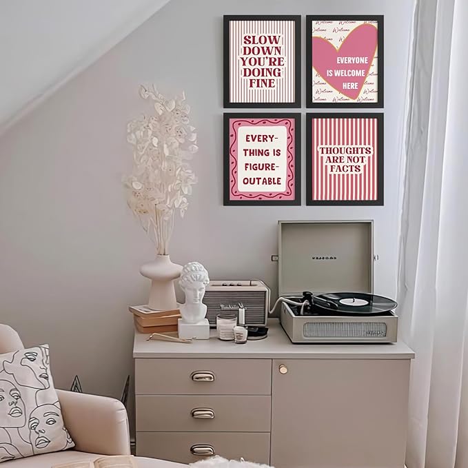 DSHFG Pink Motivational Mental Health Office Wall Art Posters, Inspirational Affirmation Therapy Office Decor, Set of 4, 8x10 Unframed