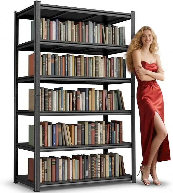 6-Tier Metal Bookshelf, Modern Black Book Shelf, 1800LBS Industrial Tall Display Bookcase, Adjustable Bolt-Free Storage Shelves for Living Room, Bedroom, Kitchen, 40" W x16 D x78 H