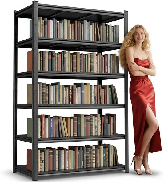 6-Tier Metal Bookshelf, Modern Black Book Shelf, 1800LBS Industrial Tall Display Bookcase, Adjustable Bolt-Free Storage Shelves for Living Room, Bedroom, Kitchen, 40" W x16 D x78 H