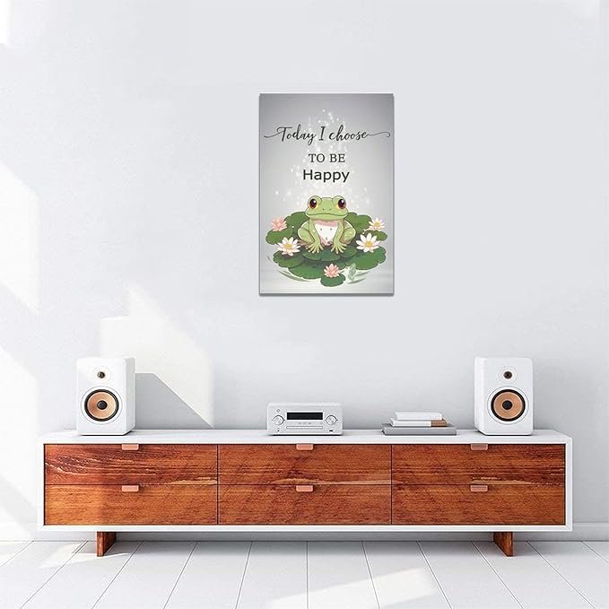 yerretin Frog Wall Art Funny Frog Lotus Pictures Wall Decor Flower Canvas Painting Modern Artwork Home Decorations for Bathroom Living Room Bedroom Office Framed 16"x24"