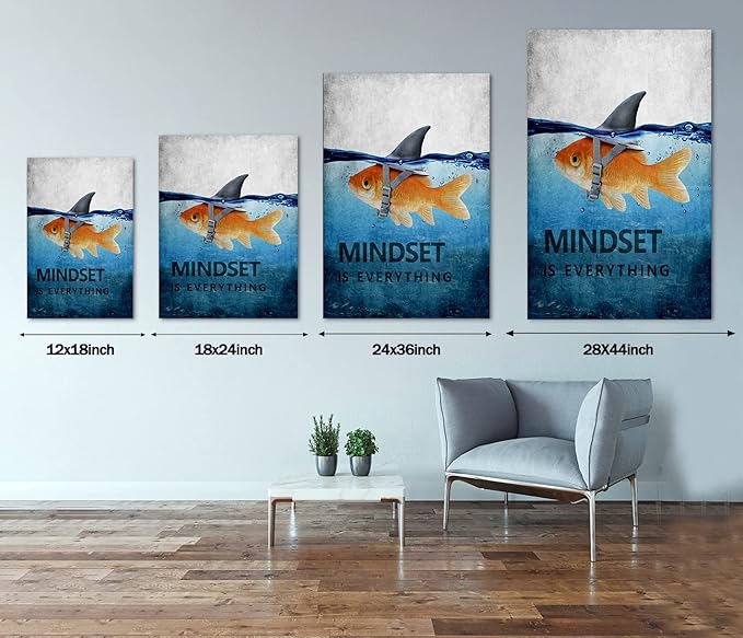 Motivational Posters Mindset is Everything Canvas Wall Art Inspirational Entrepreneur Quotes HD Print Artwork Painting Picture for Living room Bedroom Office Home Decor Framed Ready to Hang(28"Wx44"H)