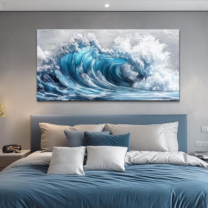 ZUITINGHUA Canvas Wall Art For Living Room Large Wall Decor For Office Bedroom Decoration Ocean Wave Landscape Picture Black And White Painting Artwork Room Wall Mural Aesthetic Home Decor 30x60 In