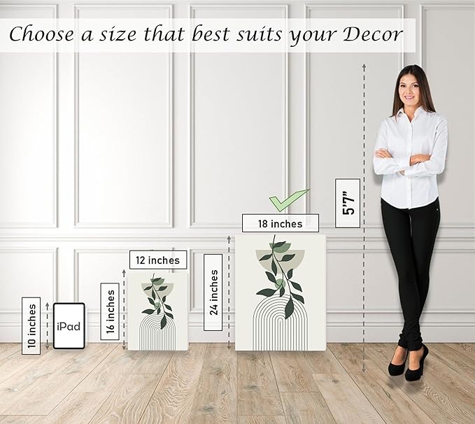 Induslyfe Large Framed Boho Canvas Wall Art Set of 3, Mid Century Modern room Decor, Minimalist Sage Green Botanical Boho Bathroom wall art 18x24 Abstract Geometric Canvas Prints Ready To Hang Bedroom