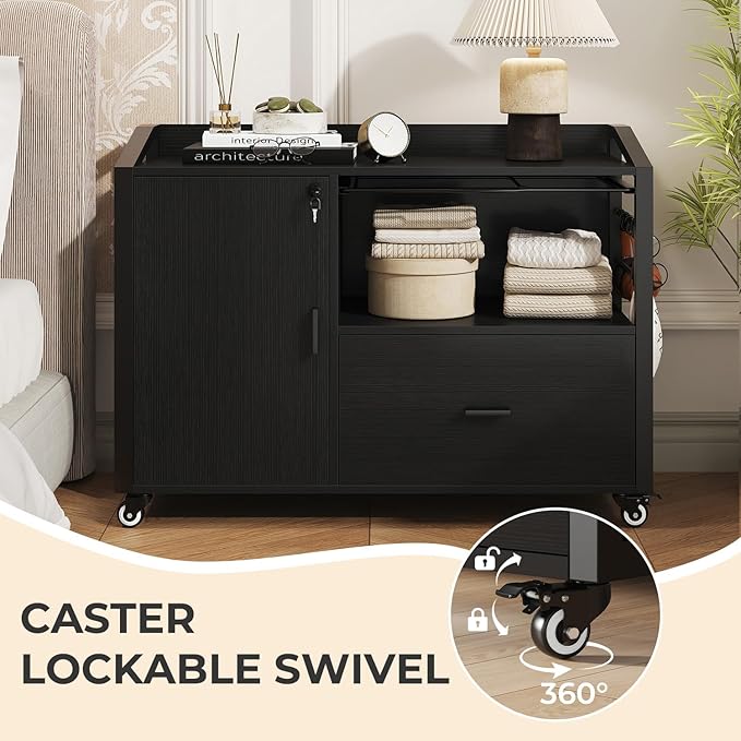 HSH File Cabinet with Wheels with Locks,Black Oak