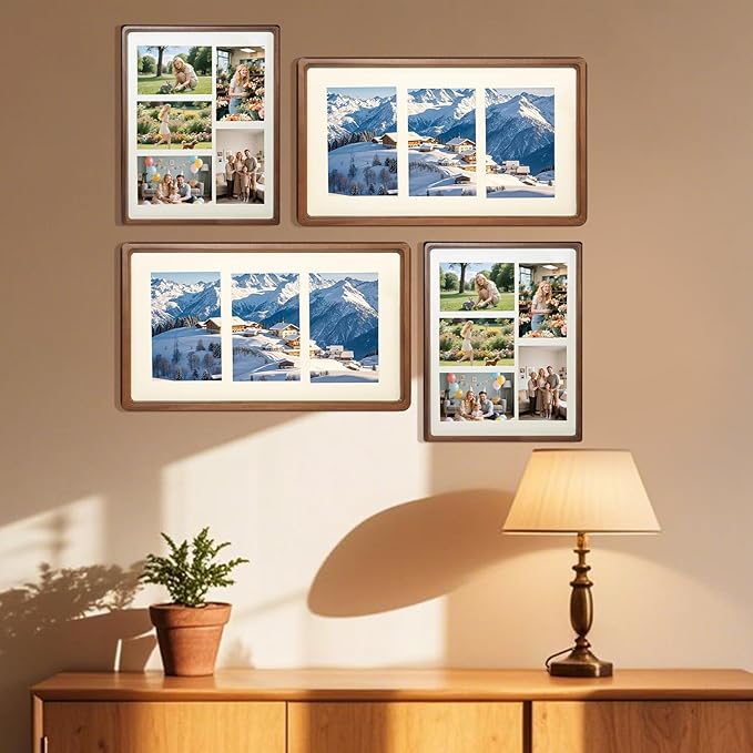11x14 Collage Picture Frame Walnut Wood, Multiple Five 4x6 Photos or 11x14 without Mat, Rustic Photo Frame with Tempered Glass Hanging Displaying Horizontally or Vertically