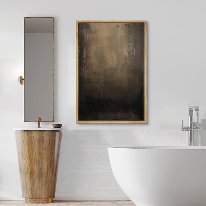 SIGNFORD Framed Canvas Print Wall Art Dark Abstract Moody Minimalist Illustrations Modern Art Decorative Bohemian Relax/Calm for Living Room, Bedroom, Office - 16"x24" Natural
