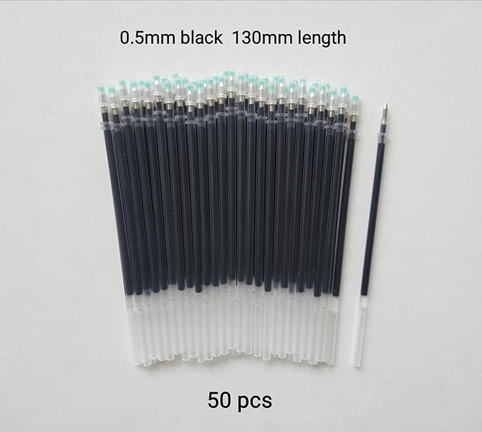 Gel Ink Pens Refills Black,50 Pack Gel Refills for Pens,0.5 mm Pen Refill 5 Inch/130mm,Send 2 Extra Pens,Ink Non Bleeding Through,Smooth Writing