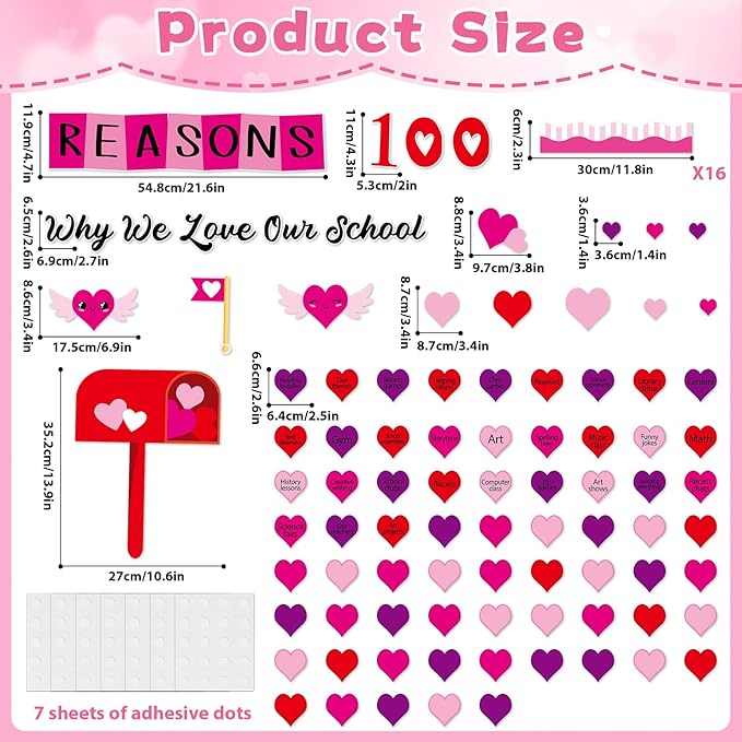 OBUSATT Valentine's Day Bulletin Board Set Valentine 100 Reason Love School Classroom Decoration 100 Days of School Bulletin Board Love Heart Cutouts for Classroom Home Door Chalkboard Wall Decor