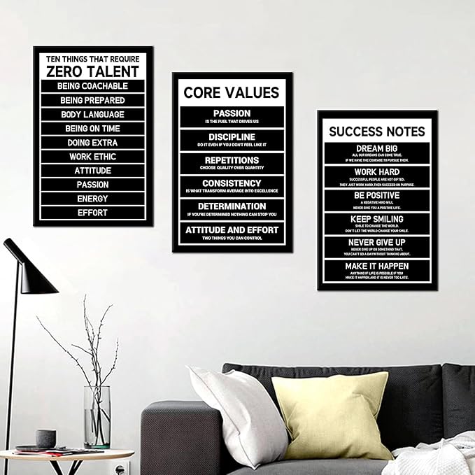 3 Pieces Inspirational Canvas Posters Prints Wall Art Core Values Motivational Quotes Office Wall Decor Positive Theme Artwork for Home Teens Room Workplace Classroom Ready to Hang [48''Hx24''W]