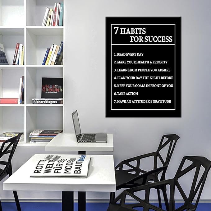 Inspirational Canvas Wall Art 7 Habits for Success Motivational Positive Entrepreneur Quotes Poster Print for Bedroom Office Gym Classroom Wall Decoration Ready to Hang [18''Wx24''H]