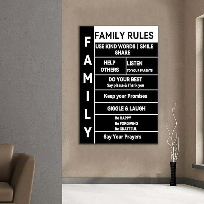 Inspirational Wall Art Motivational Quotes Canvas Poster Print Family Rules Picture Painting Artwork for Modern Home Office Living Room Bedroom Kitchen Wall Decor Stretched and Framed [24''Wx36''H]