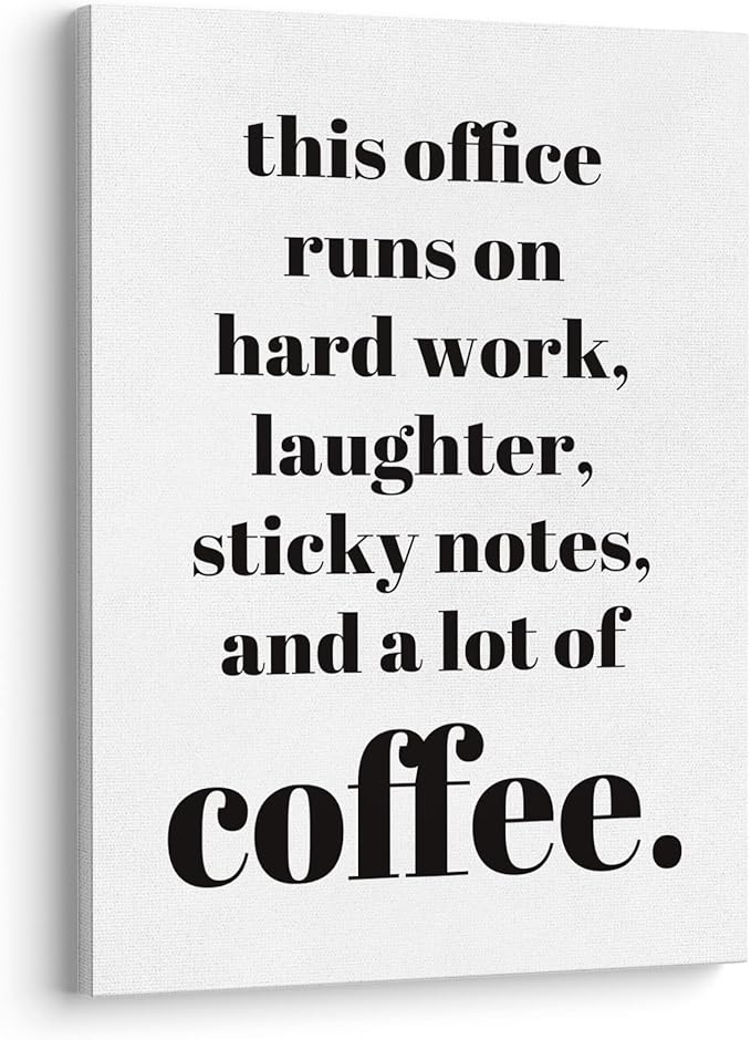 XWELLDAN Teamwork Quote Wall Art Canvas Prints, Coffee Humor Workplace Decor for Home Office HR Office, 11 x 14 Inch, Framed