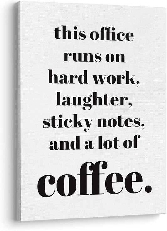 XWELLDAN Teamwork Quote Wall Art Canvas Prints, Coffee Humor Workplace Decor for Home Office HR Office, 11 x 14 Inch, Framed