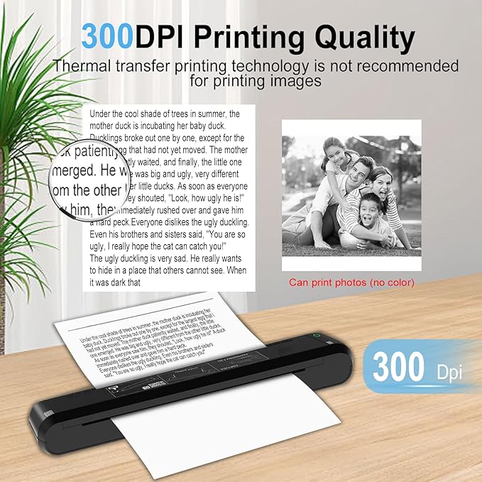 Portable Printers Wireless for Travel - 320 DPI Bluetooth Thermal Printer Support 8.5x11 US Letter & A4 Regular Copy Paper, Inkless Printer Compatible with Mobile & Laptop for Office Home