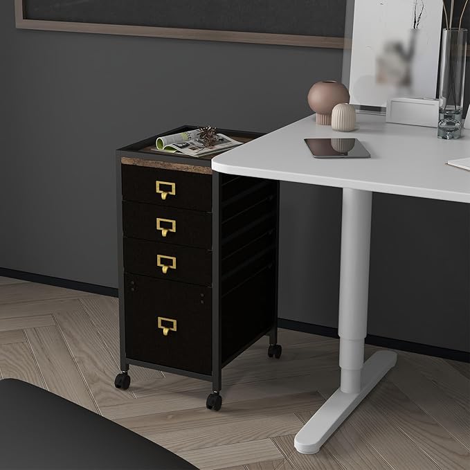 Mobile File Cabinet, 4 Drawer Rolling Filing Cabinet with Wheels, Open Shelf, Printer Stand, Under Desk Filing Cabinet fits A4 or Letter Size for Home Office, 11.8"" D x 14.9"" W x 26.2"" H
