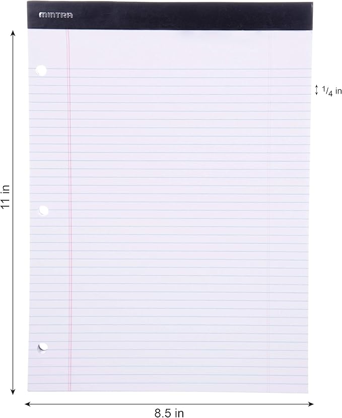 Mintra Office White Legal Pads – Ruled Notepads and Micro-Perforated Sheets, Ideal for Writing, Note-Taking & Creativity, Office, or Professional Use, Double Pad 3 pack, 8.5"x11" (Narrow Ruled)