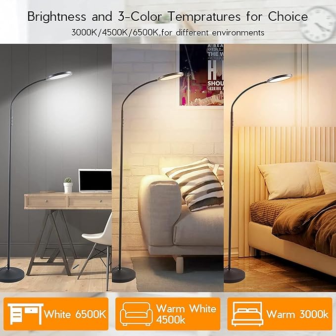 Tenmiro LED Floor Lamps for Living Room, Bright Modern Reading Floor Lamp with Stepless Adjust Color Temperatures & Brightness, Standing Lamp with RF Remote & Touch Control(Bule)