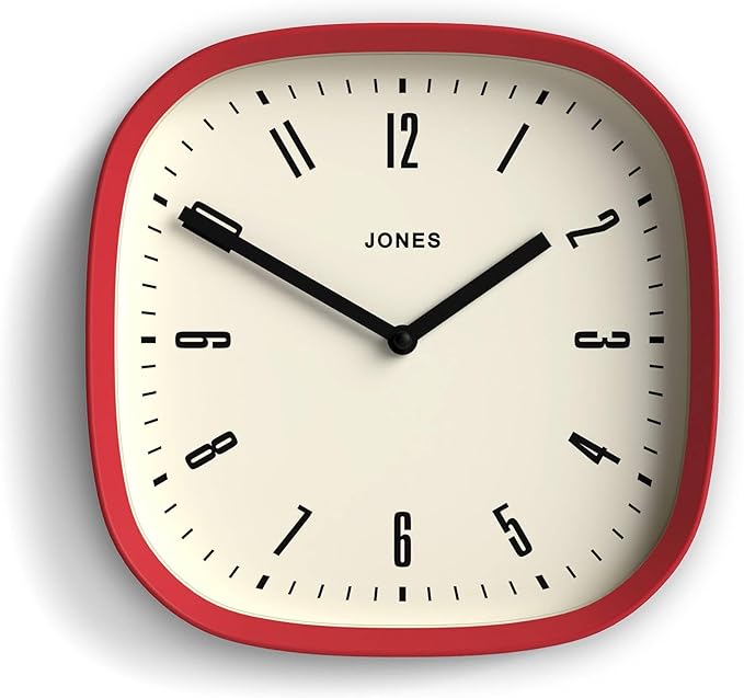 JONES CLOCKS® Marvel wall Clock | Modern Retro Rounded Square Clock | 10 inch | Cool Designer Look for Kitchen, Living Room or Office