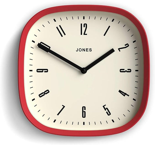 JONES CLOCKS® Marvel wall Clock | Modern Retro Rounded Square Clock | 10 inch | Cool Designer Look for Kitchen, Living Room or Office