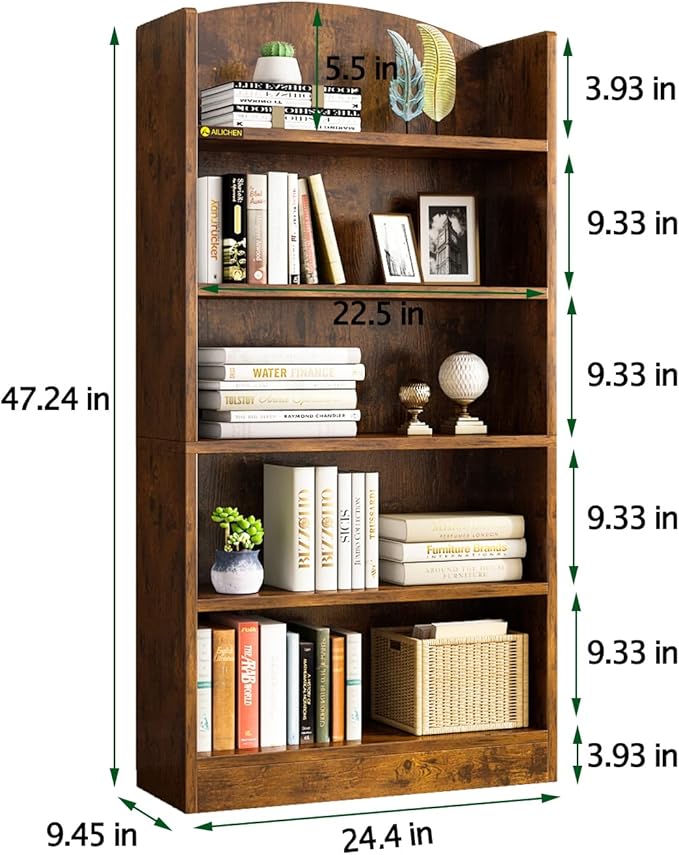 5 Shelf Bookcase Bookshelf, Open Bookcase Storage Shelves Floor Standing Unit Display Rack Mid-Century Modern Bookcase Retro Wood Bookshelves Storage Organizer Shelf for Bedroom,Living Room