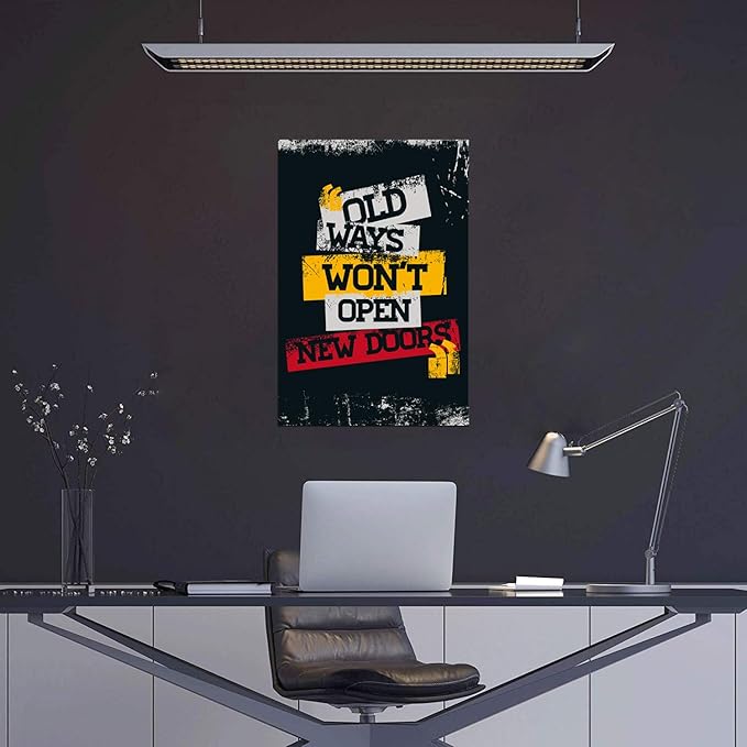 Retro Large Office Canvas Artwork HD Print Painting Pictures Color Font Old Ways Won't Open New Doors Print Poster Wall Art Wooden Gallery Wrapped Framed Home Classroom Study Room Decor-24 Wx36 H
