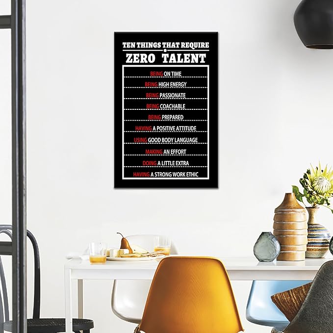 PSYYSP Motivational 10 Things That Require Zero Talent Canvas Wall Art Entrepreneur Positive Quotes Inspirational Picture Poster for Classroom Bedroom Office Wall Decor Ready to Hang [12''Wx18''H]