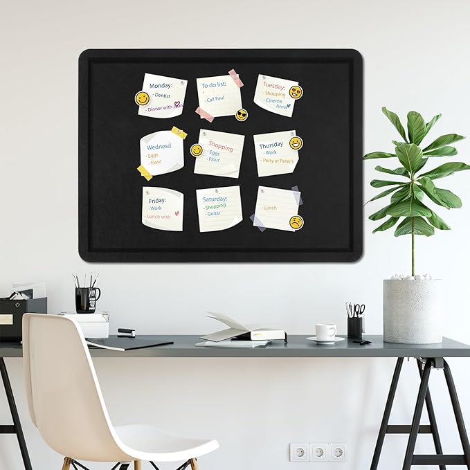 Bulletin Board, 36" x 24" Foldable Cork Board Felt Pin Boards with 35 Pushpins Self-Adhesive Photo Decorative Felt Boards for Walls, Office, School, Classroom, Home, Bedroom - Black