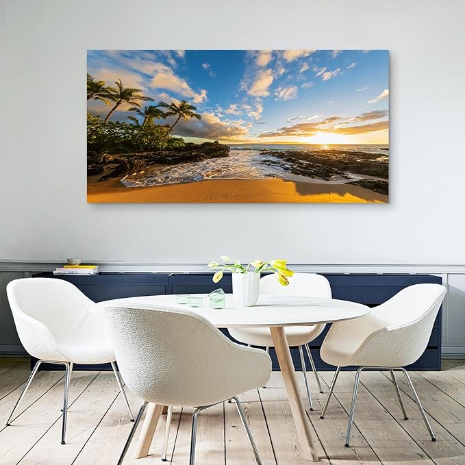 DZL Art S75498 Large Beach wall art Secret Beach at sunset, Maui, Hawaii Canvas Wall Art For Living Room Decoration Nature Picture Canvas Prints Painting for for Office Wall Decor Home Decorations