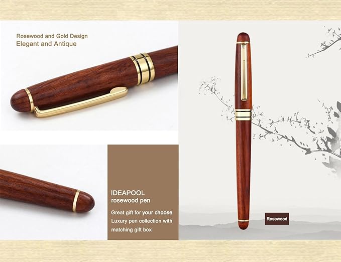 Luxury Rosewood Ballpoint Pen Writing Set - Extra 2 Black Refills - Elegant Fancy Nice Gift Wood Pen Set for Signature Executive Business Journaling