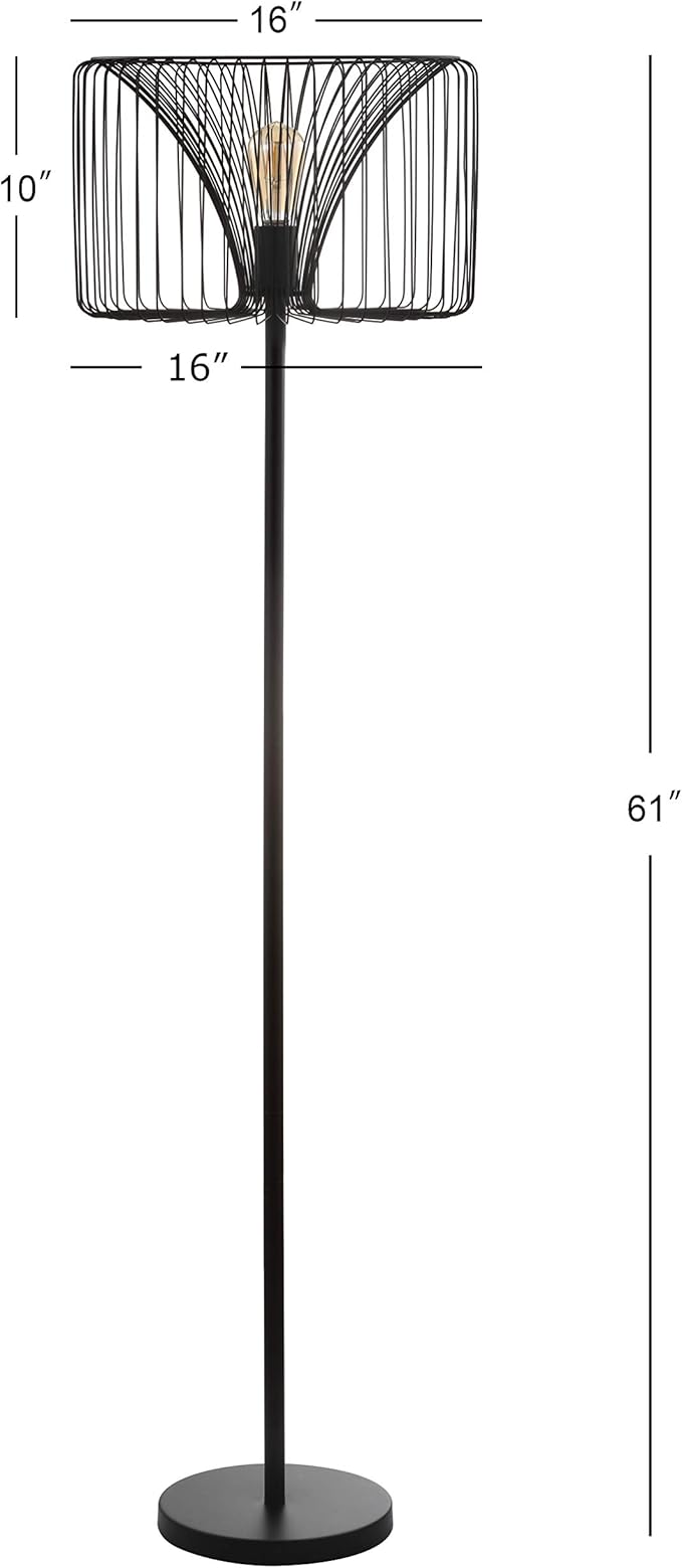 JONATHAN Y 61" Black Modern Industrial Metal LED Floor Lamp, Wire Cage Drum Shade Standing Lamp for Living Room, Bedroom, On-Off Foot-Switch, LED Bulb Included, UL Listed JYL6105A