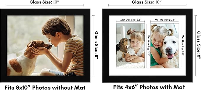 Americanflat 4x6 Double Picture Frame with Shatter-Resistant Glass - Fits Two 4x6 Photos or Use as One 8x10 Picture Frame - Signature Collection - Collage Frames for Tabletop and Wall - Black