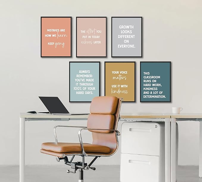 Set of 6 Inspirational Classroom Wall Art Modern Classroom School Pictures Wall Decor Motivational Canvas Poster Prints for Teens Adults Living Room Office College Decor, Unframed, 12x 16 Inch