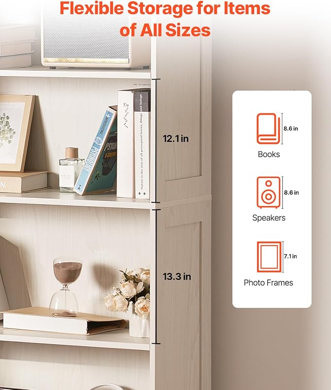 VEVOR 5 Tiers Wide Bookshelf, 68 in Wooden Open Bookcase with Display Storage Organizer Shelf, Freestanding Tall Display Floor Bookcase Bookshelf for Library, Bedroom, Living Room, Office, White